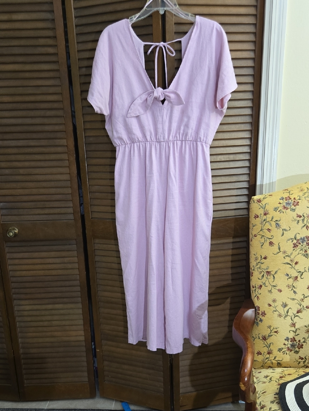 june & hudson Pale Lilac Linen Blend Cropped Playsuit with Tie-Back